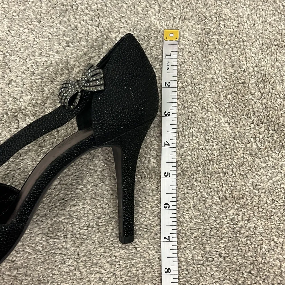 Moda Spana Size 9 Black Sparkly Studded D'Orsay Strappy Peep Toe Heels with Bow - Image 14