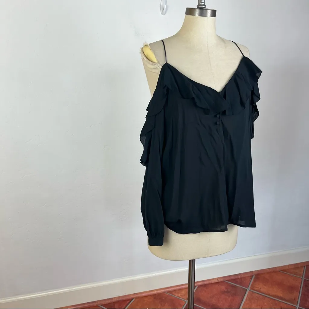 PAIGE Arabeth Cold Shoulder Blouse in Black - Image 3