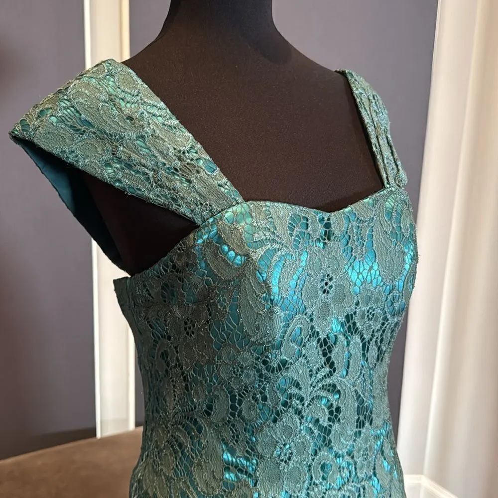 Women’s Tea Length Green Dress Corset Back Matching Chiffon Jacket Size 8 NWOT - Image 9