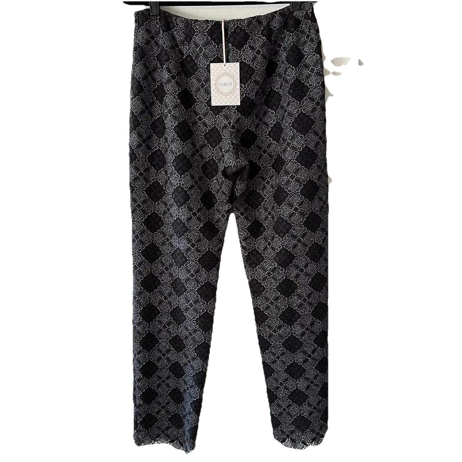 Cureté Black Lace Overlay Pants Womens Size 10 Sheer Straight Evening Gothic USA - Image 2