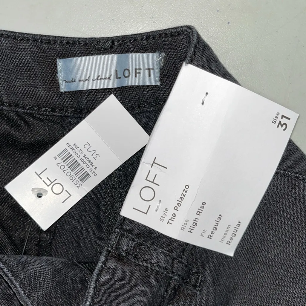 LOFT Ann Taylor NWT Size 31/12 Black Denim Linen Blend High Rise Palazzo Jeans - Image 4