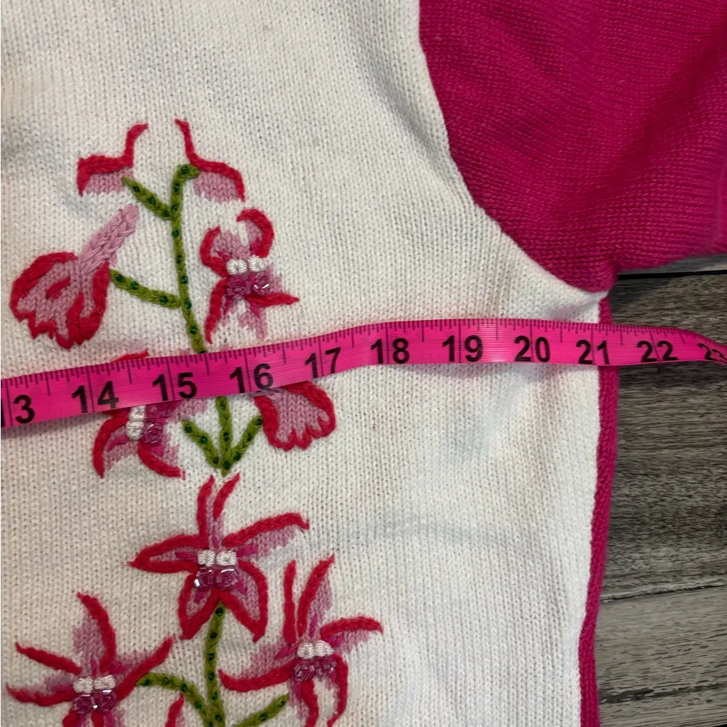 Storybook Knits Floral Snapdragon Embroidered Cardigan Size M Pink Size M - Image 5