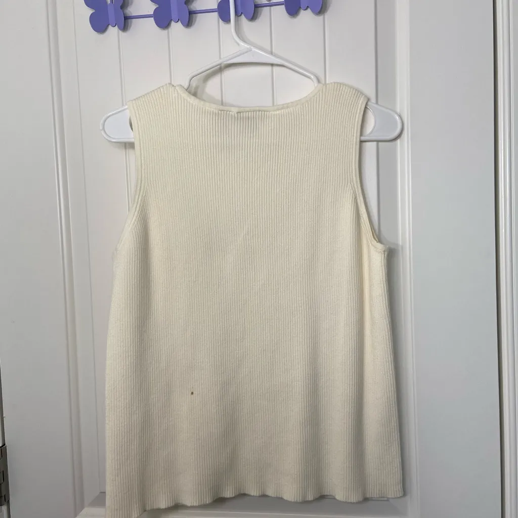 Crazy Horse Liz Claiborne‎ women’s cream ribbed knit stretch sleeveless top XL - Image 4