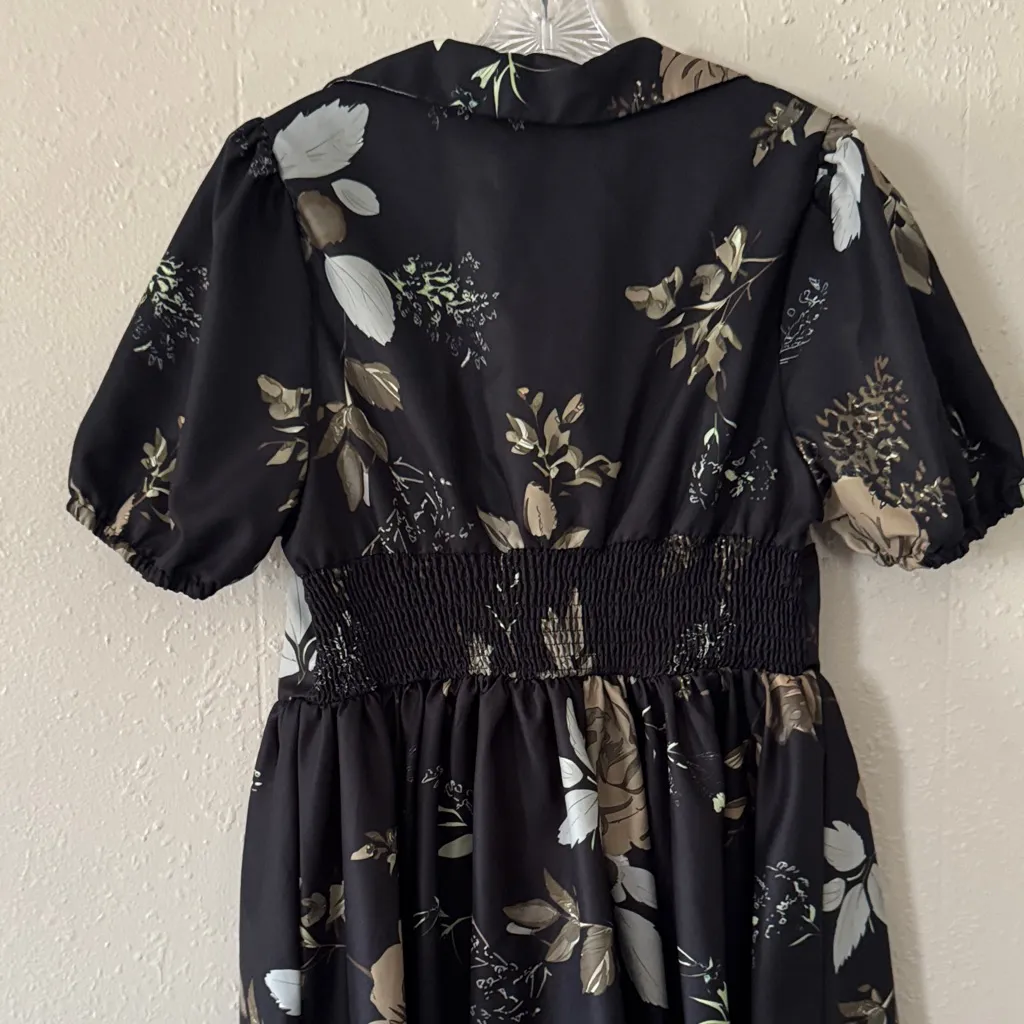 Floral Mini Dress With Puff sleeves Black Size 1X - Image 6