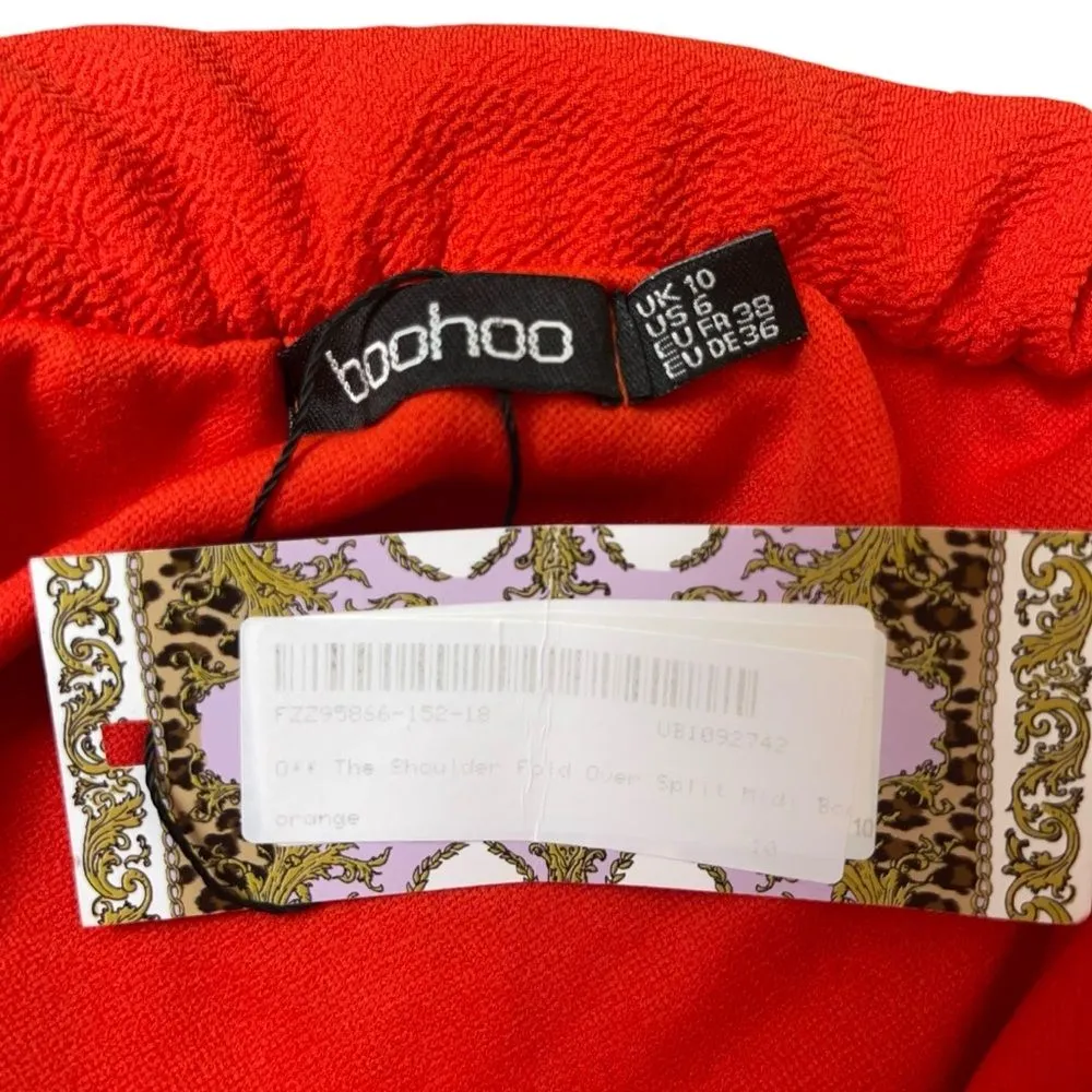 🆕 Boohoo Off The Shoulder Fold Over Split Midi Bodycon Dress - Image 8
