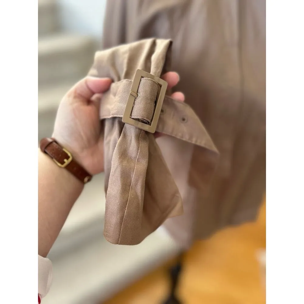 L'Academie Razon Tan Brown Wide Cuff Cropped Trench Jacket - Image 4