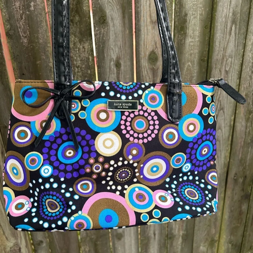 Vintage y2k 2000s Kate Spade multicolor purple pink blue brown shoulder bag purs - Image 10
