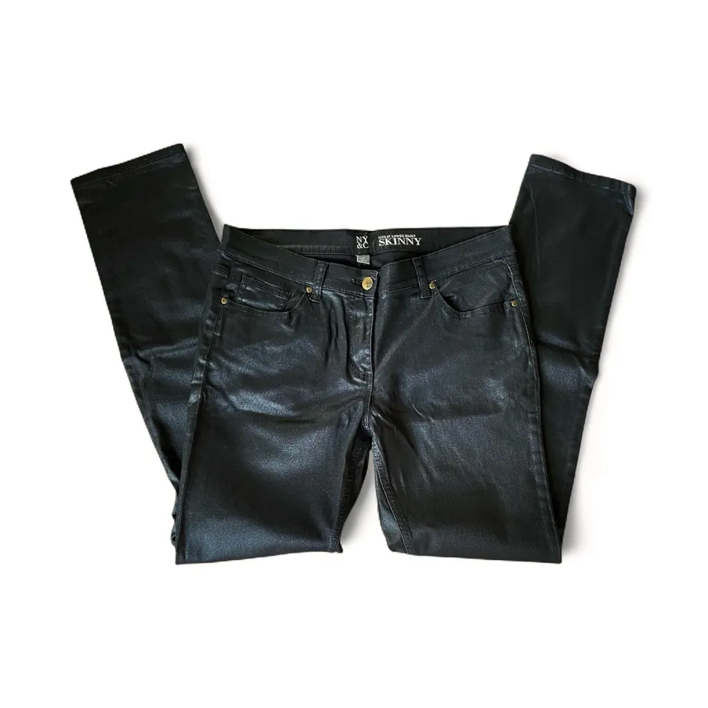 NY&C Shimmery Black “Sits At Lower Waist” Skinny Rocker Jeans Pants - Image 2