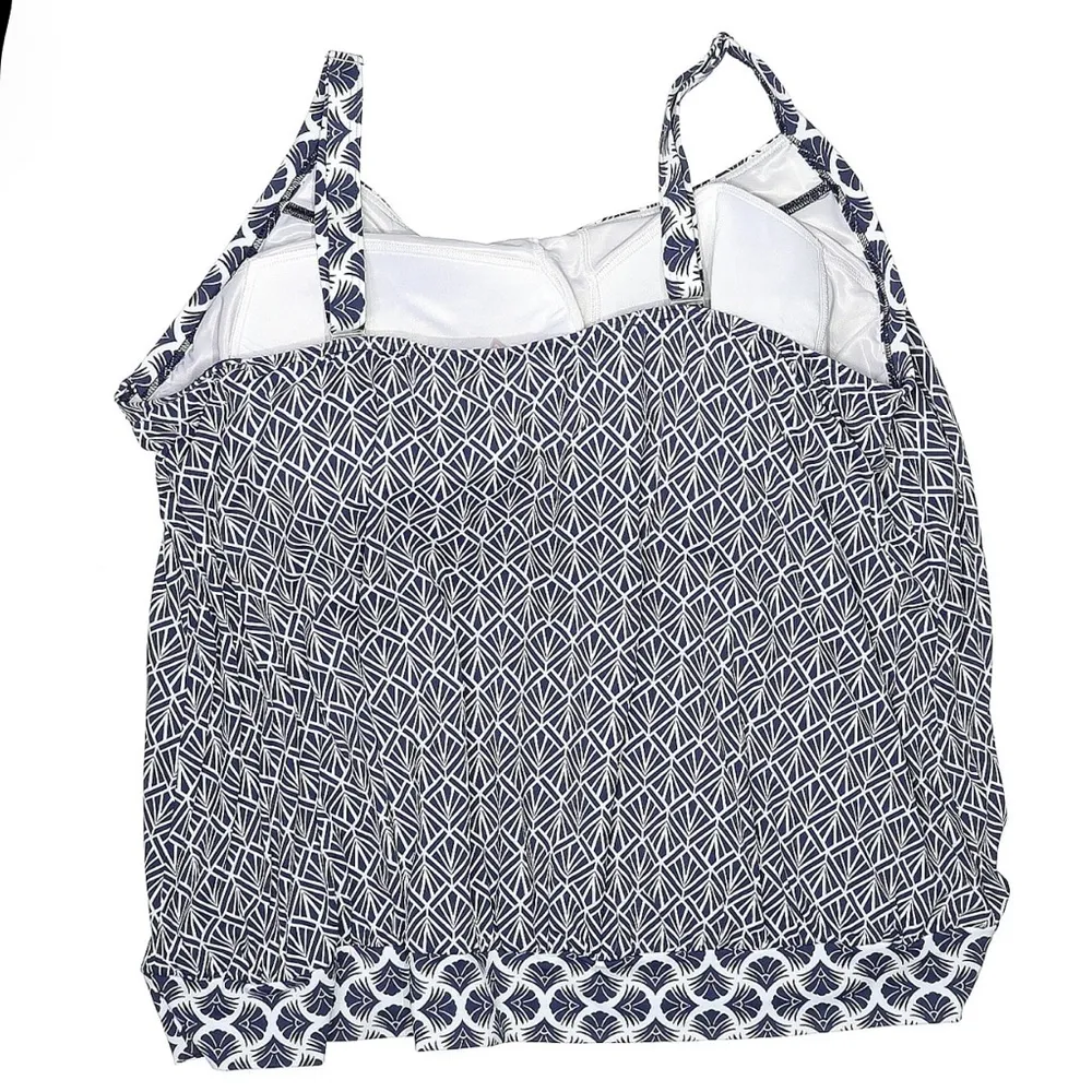 Lands' End Navy and White Boho Floral Tankini Swimsuit Swim Top Plus Size 26W - Image 2