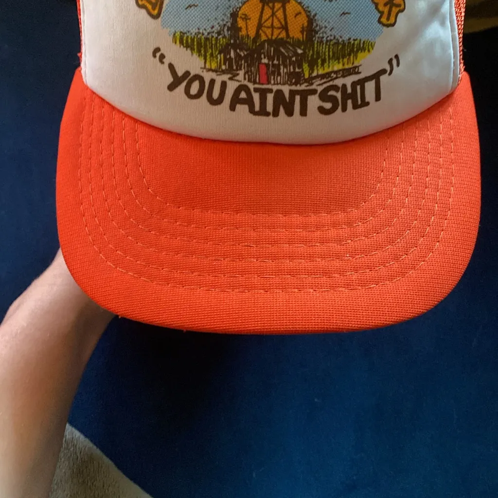 80s VINTAGE Trucker Hat Blaze Orange Oil Field Roughneck Redneck Country Novelty - Image 7