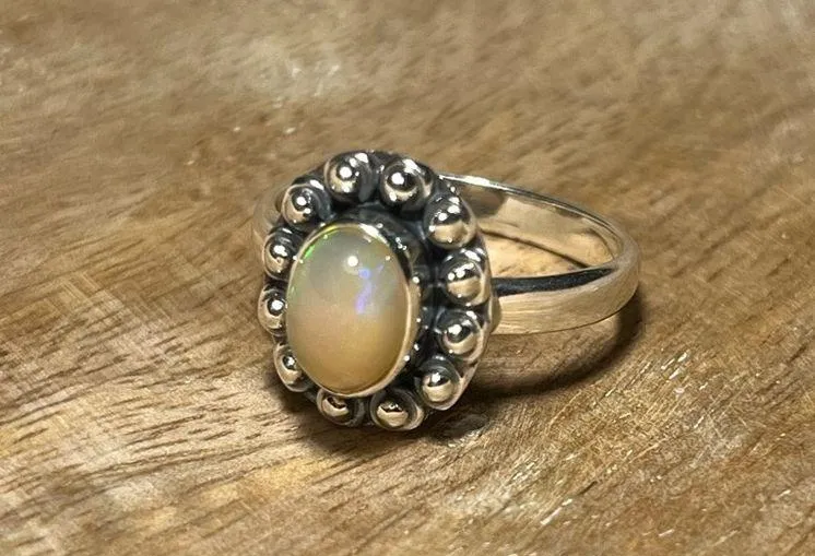 Natural Ethiopian Opal Flower 925 Sterling Silver Ring - Image 3