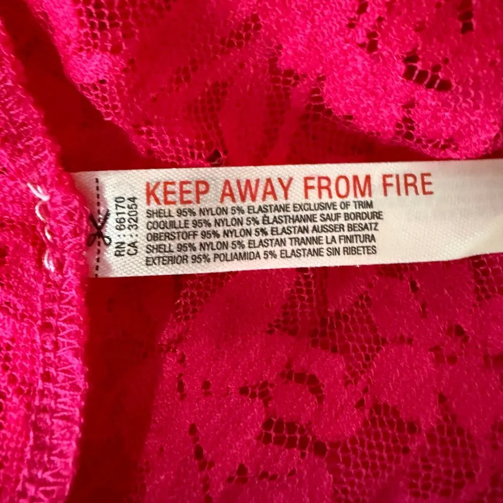 Free People mini dress or tunic floral lace slip Medium hot pink - Image 5