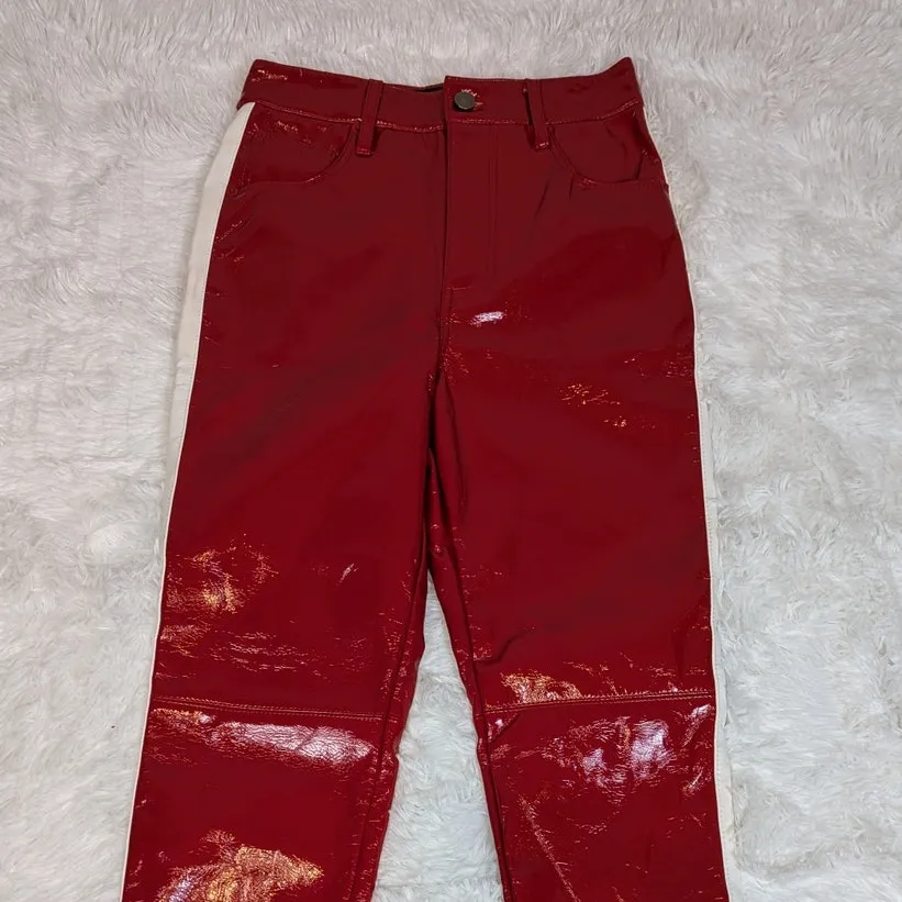Jagger & Stone Faux Leather Pants Red White Stripe Size 2 (Runs Small) - Image 7
