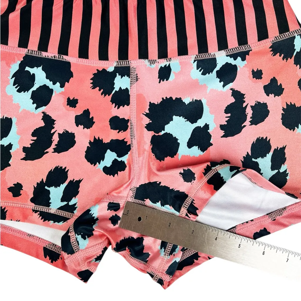 Wodbottom Orange Turquoise Leopard Print Shorts 3” CrossFit Workout Size Medium - Image 3