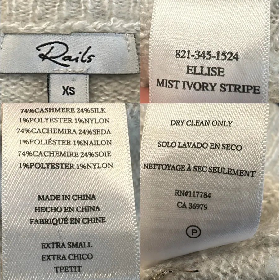 Rails Mist Ivory Glitter Stripe Ellise Sweater Cashmere Silk Blend XS Luxe Cozy - Image 8