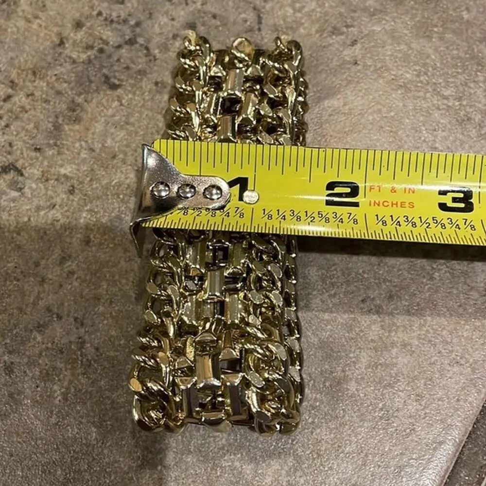 Gold Tone Metal Chain Link Bracelet Chunky Heavy Fashion Jewelry - Image 6