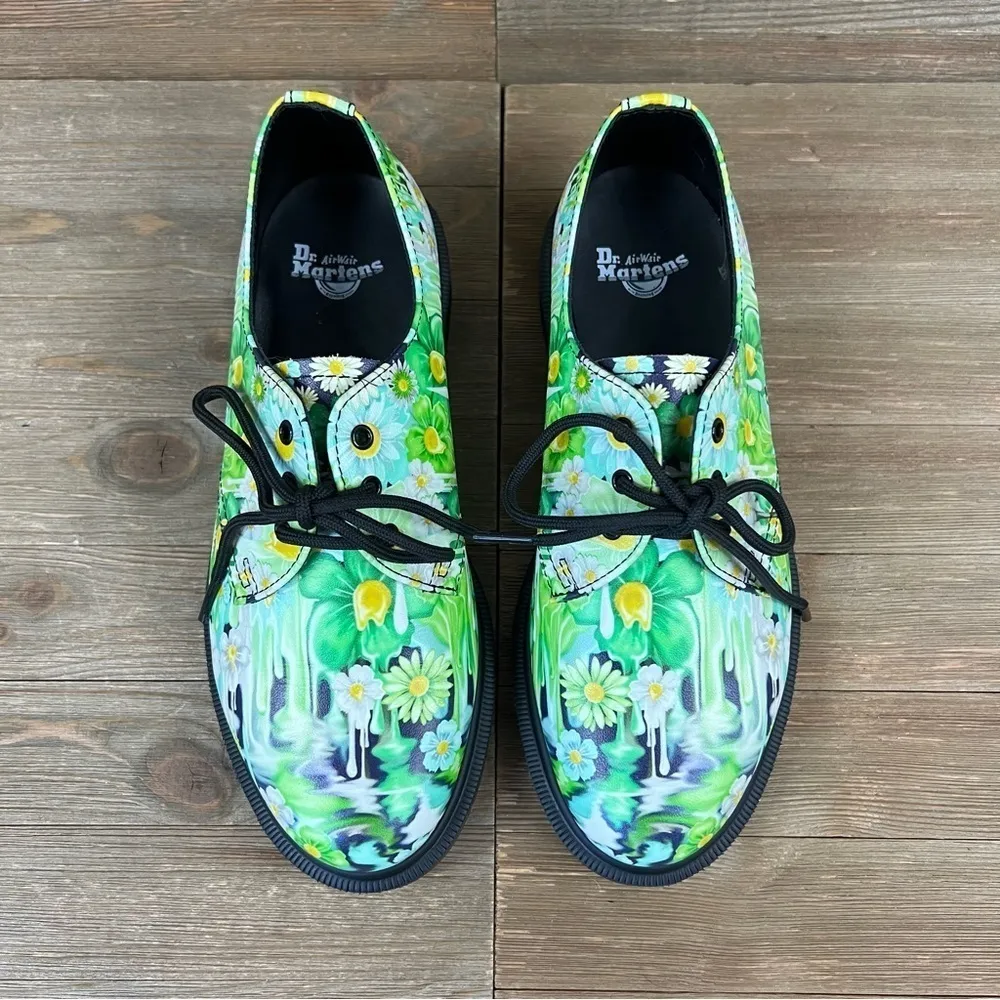 Dr. Martens 1461 Oxford Green Slime Floral Paint Slick Shoes - Image 3