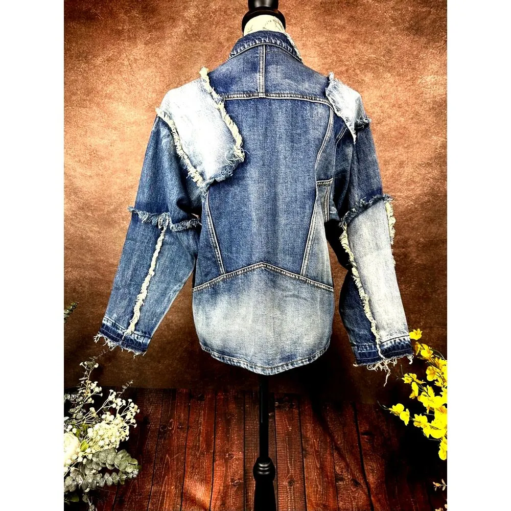 Free People X Sandrine Rose Patchwork Oversize Denim Trucker Jacket - Image 11