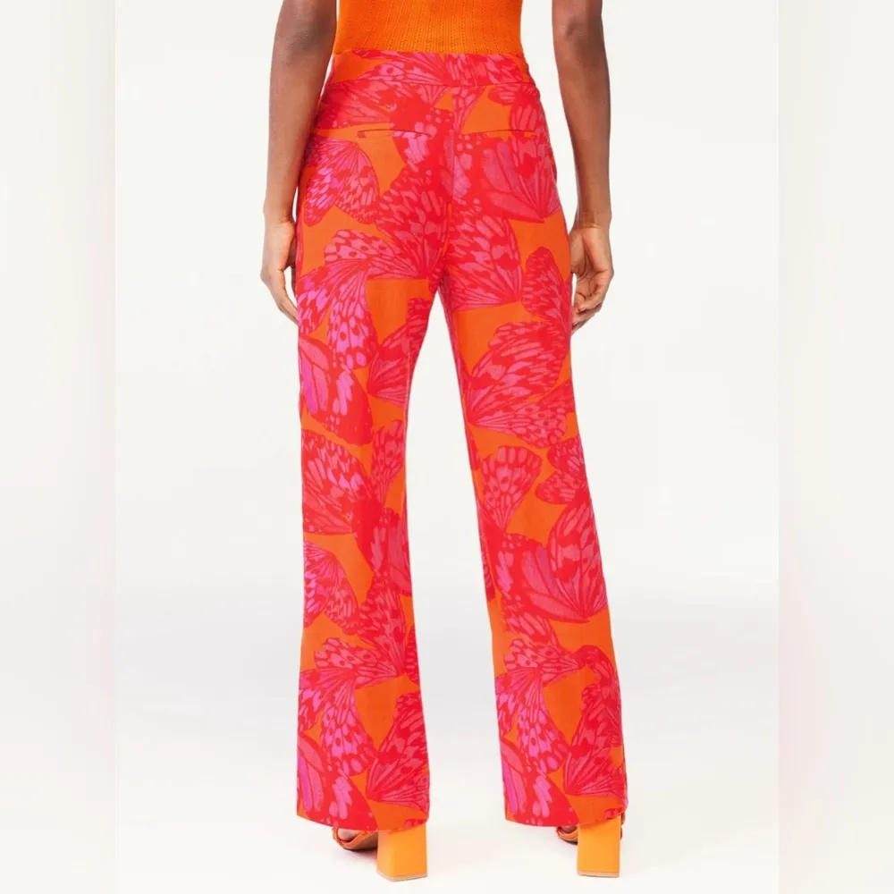 Scoop High Waist Wide Leg Red & Orange Printed Linen Blend S - Image 2