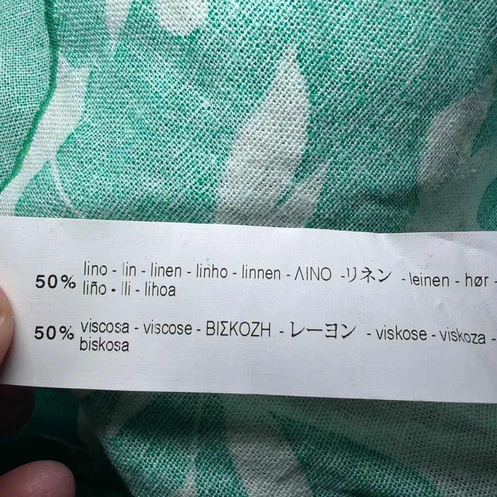 ZARA Floral Print Wrap Skirt Green Hawaiian Ruffle Flounce Hem Linen Midi XL - Image 8