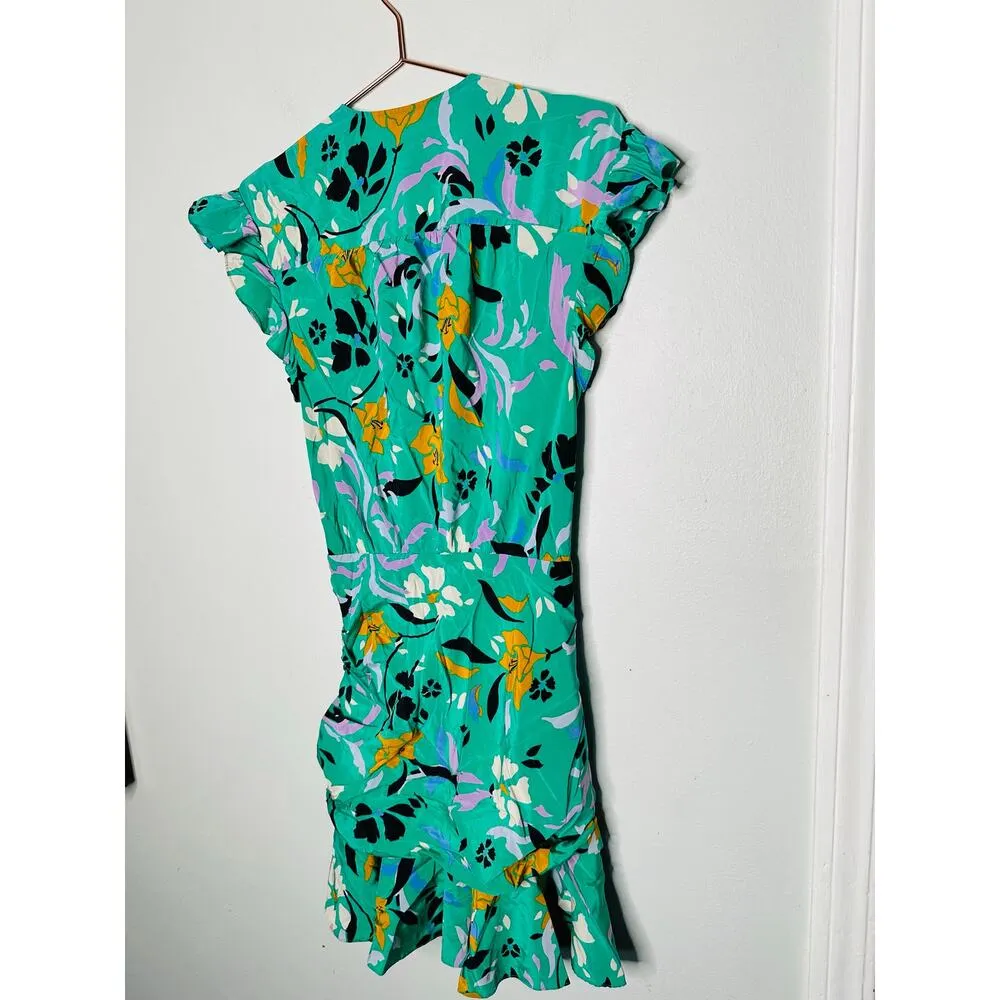VERONICA BEARD Green Floral Printed Silk Ruched Ruffled Maria Dress Size 4 - Image 6