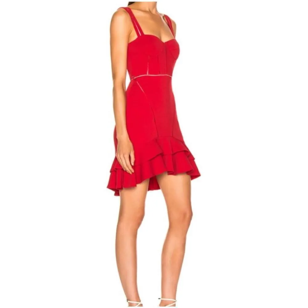 Jonathan Simkhai Crepe Combo Mini Ruffle Dress in Fire‎ Red Size 6 NWT - Image 6