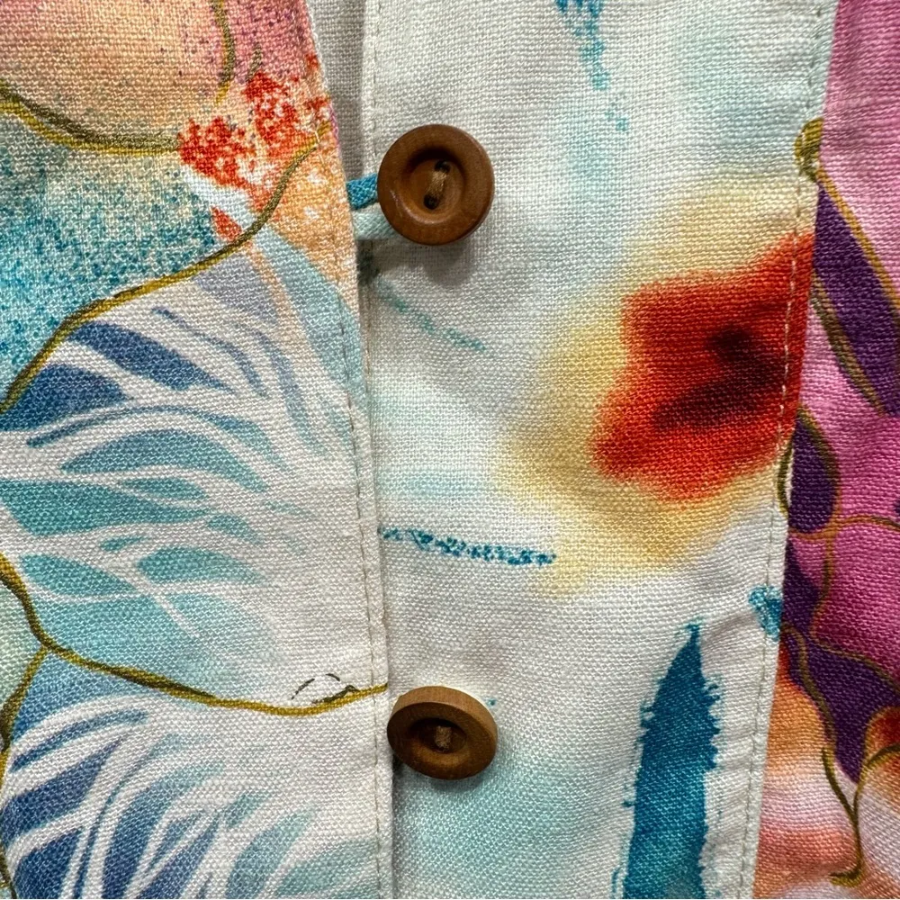 Coldwater Creek Linen Blend Tropical Floral Long Sleeve Long Blazer Jacket PM - Image 8