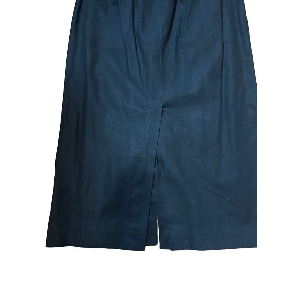 Rafaella vintage women’s black linen cotton blend midi button down skirt sz 10 - Image 6