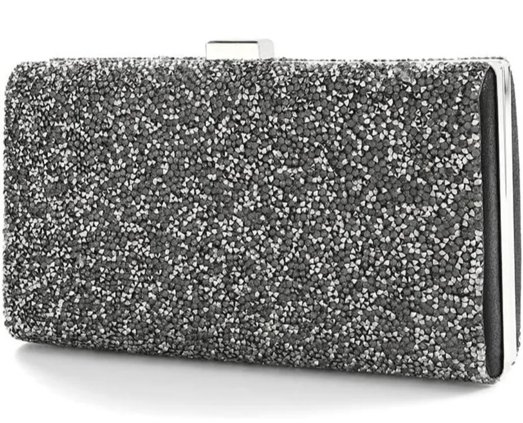 ⚡ Women's Glitter Double Sided Diamond Evening Clutch Crossbody Gray Bag - Image 1