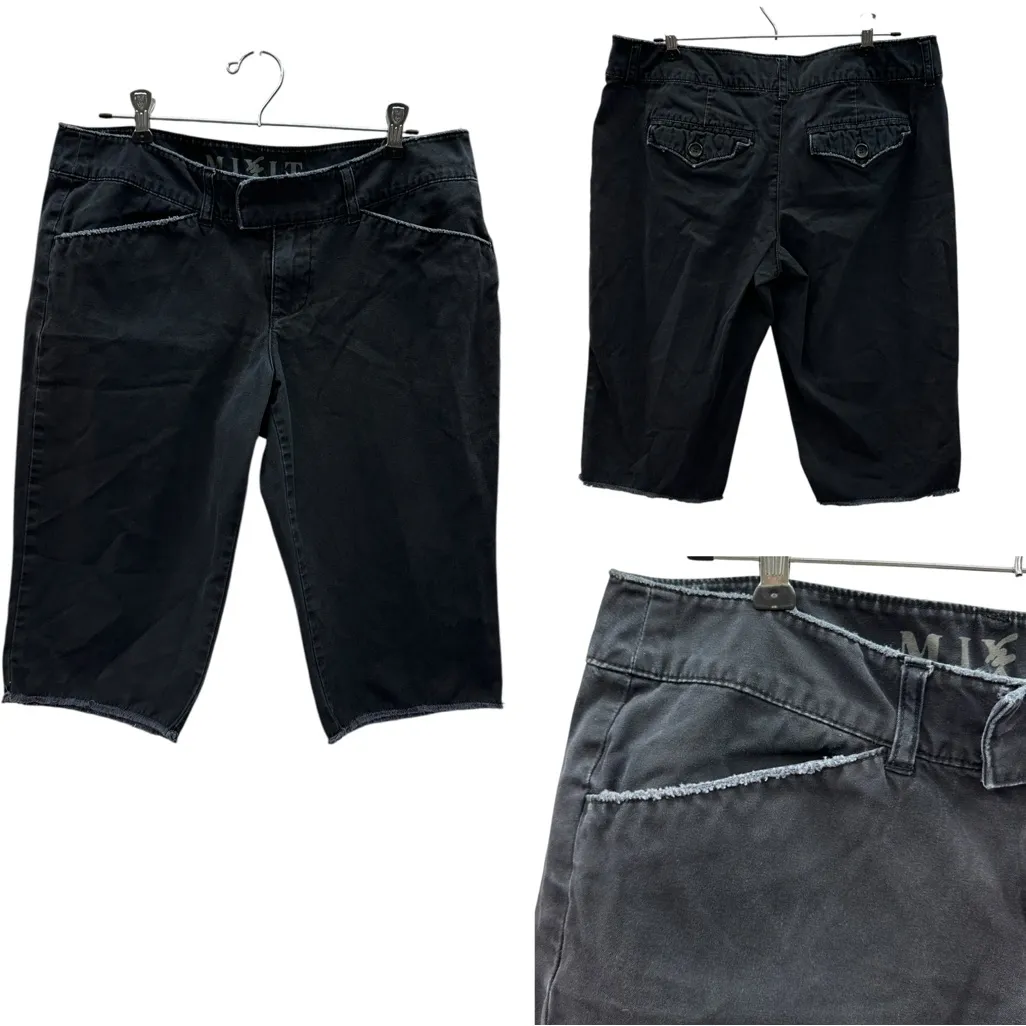 Mixit Cotton Black Bermuda Length Raw Hem and Trim Chino Shorts Womens 10 - Image 2