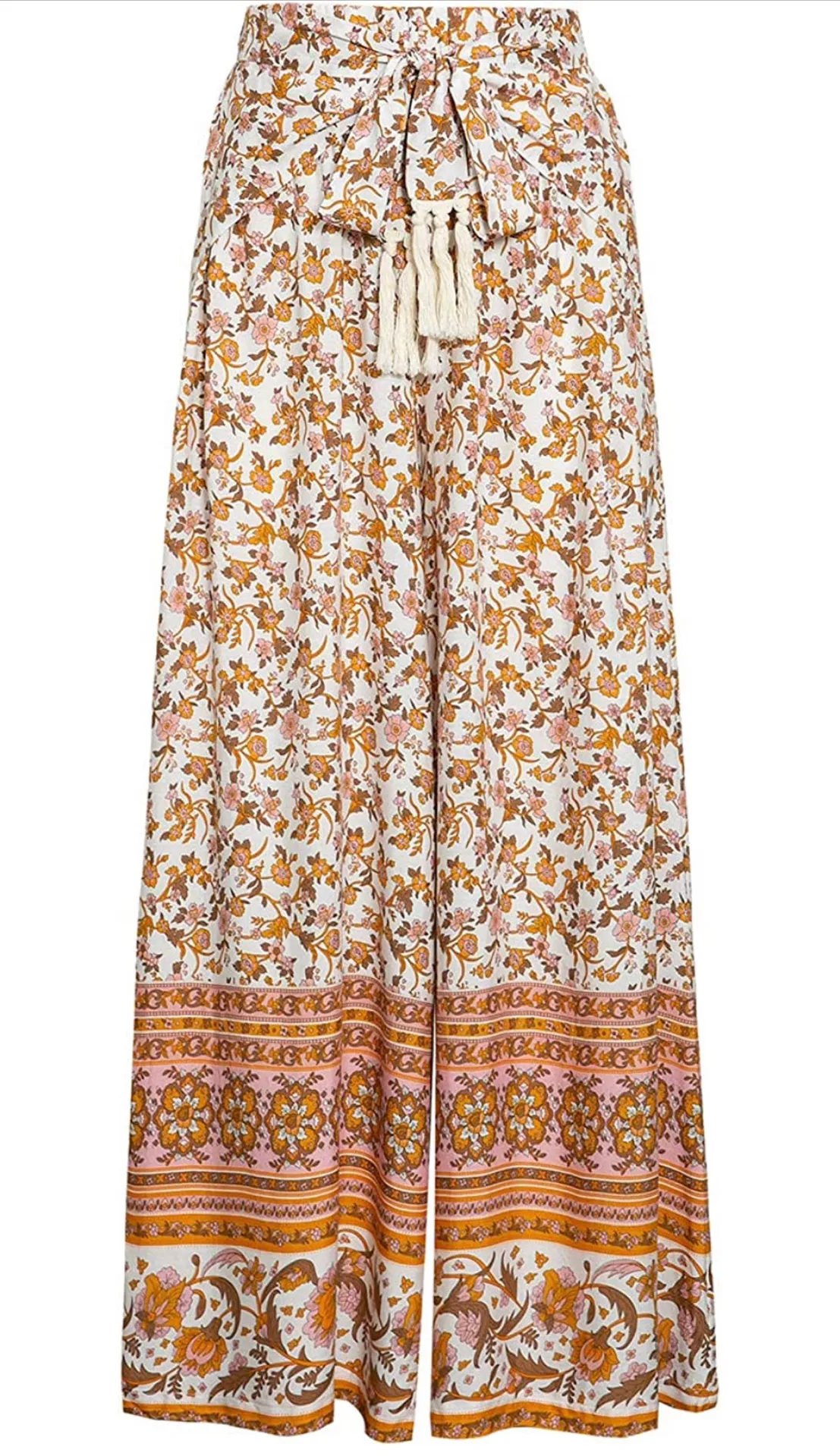 🌴Women’s Summer Boho Tie Waist Pants Loose Wide Leg Beach Pant w/ Tassel - Image 4