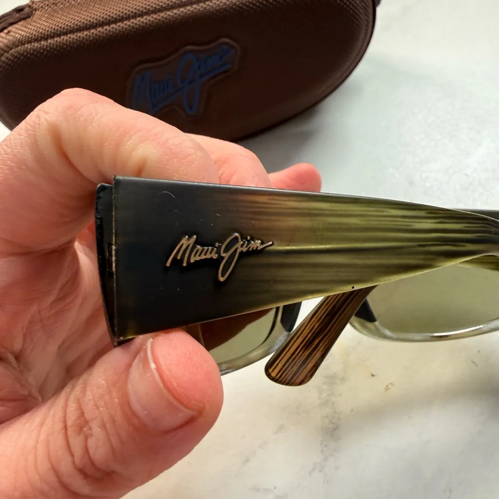 Maui Jim Wrap Sunglasses Olive Green Frame Tinted Lenses With Case - Image 5