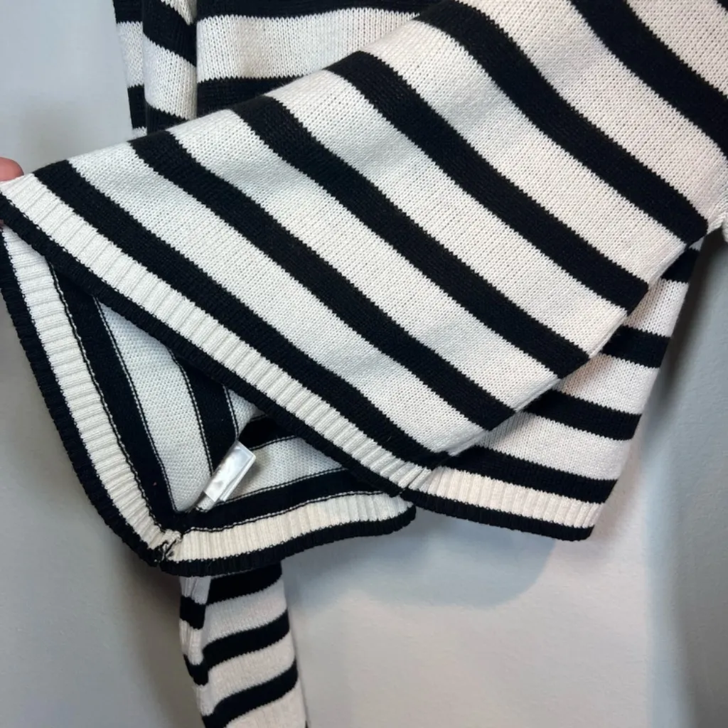 H&M Divided Cropped Polo Sweater Striped Ivory Black Stretch Preppy Women Medium - Image 10