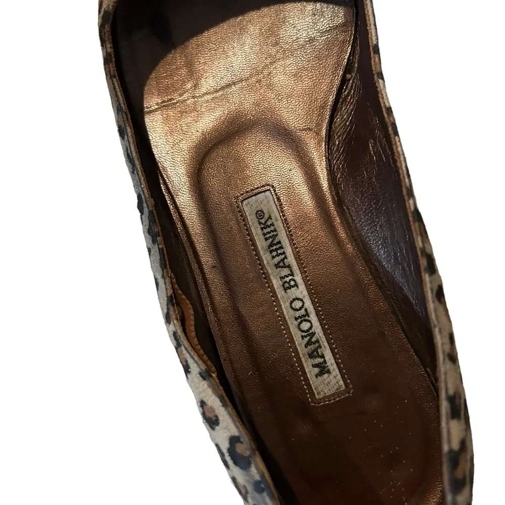 Manolo Blahnik Leopard Calf Hair Size 37 Classic Ballet Flats Animal Print. - Image 4