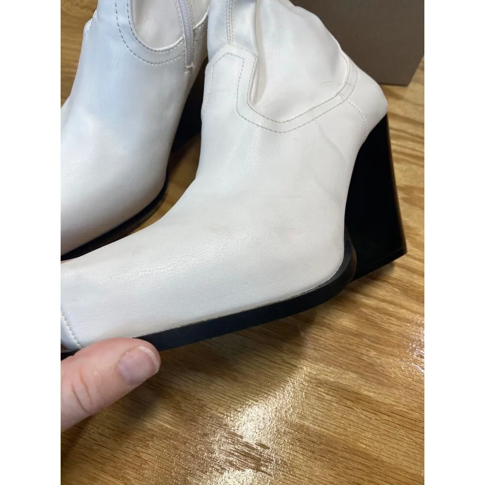 Stella McCartney Riding Boot Women's 9.5 White Leather Mid-Calf Square Toe S51 - Image 4