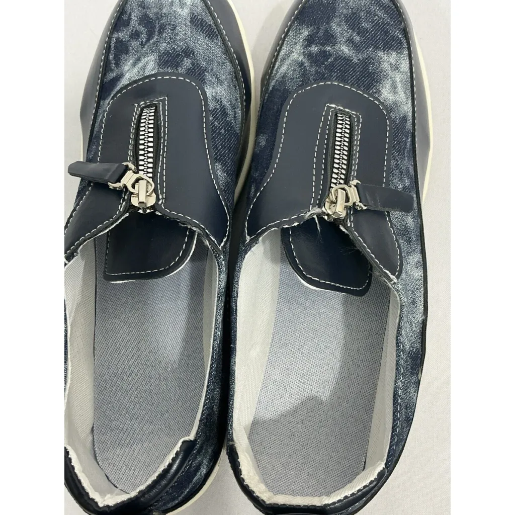 Womans Size 11.5 (42) Roman Style Front Zip Blue Platform Wedge Casual Shoe NWOT - Image 6