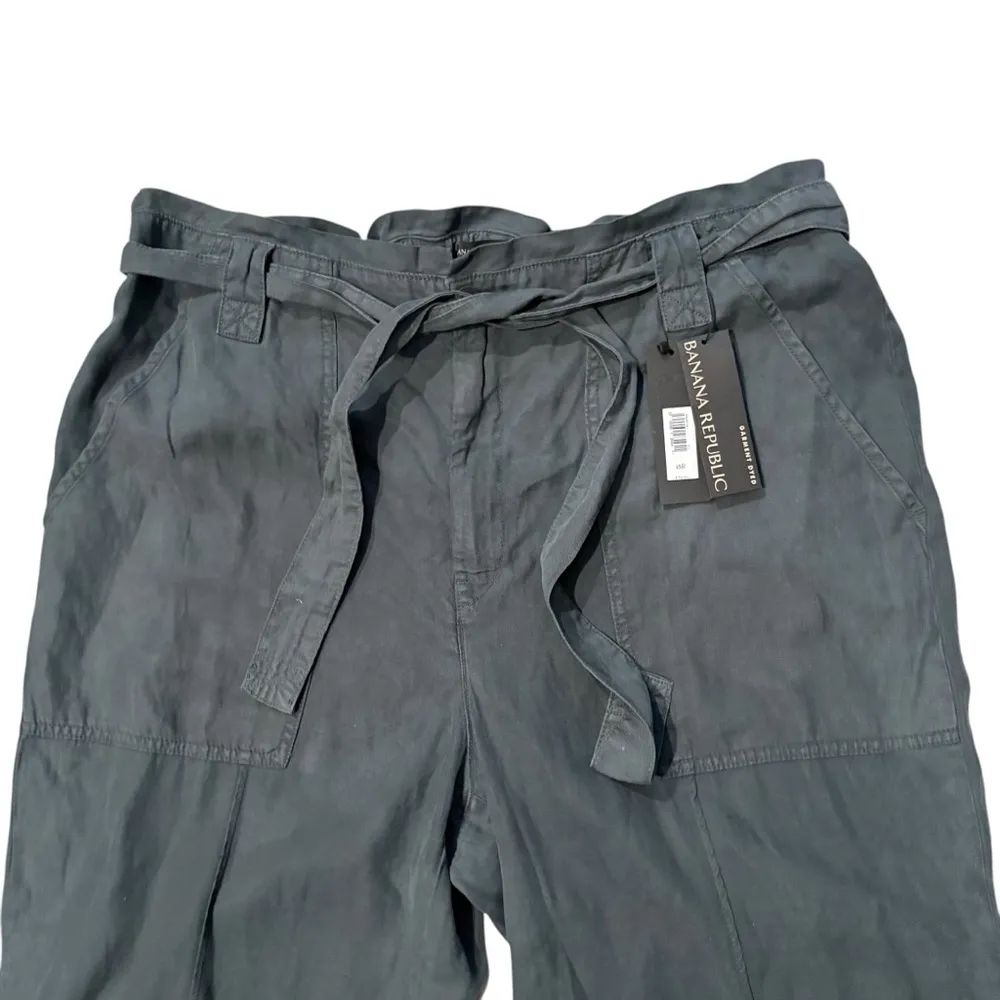 NWT, Banana Republic Paperbag Tie Waist Pants Linen Cotton Blend Orca, Sz 18R - Image 7