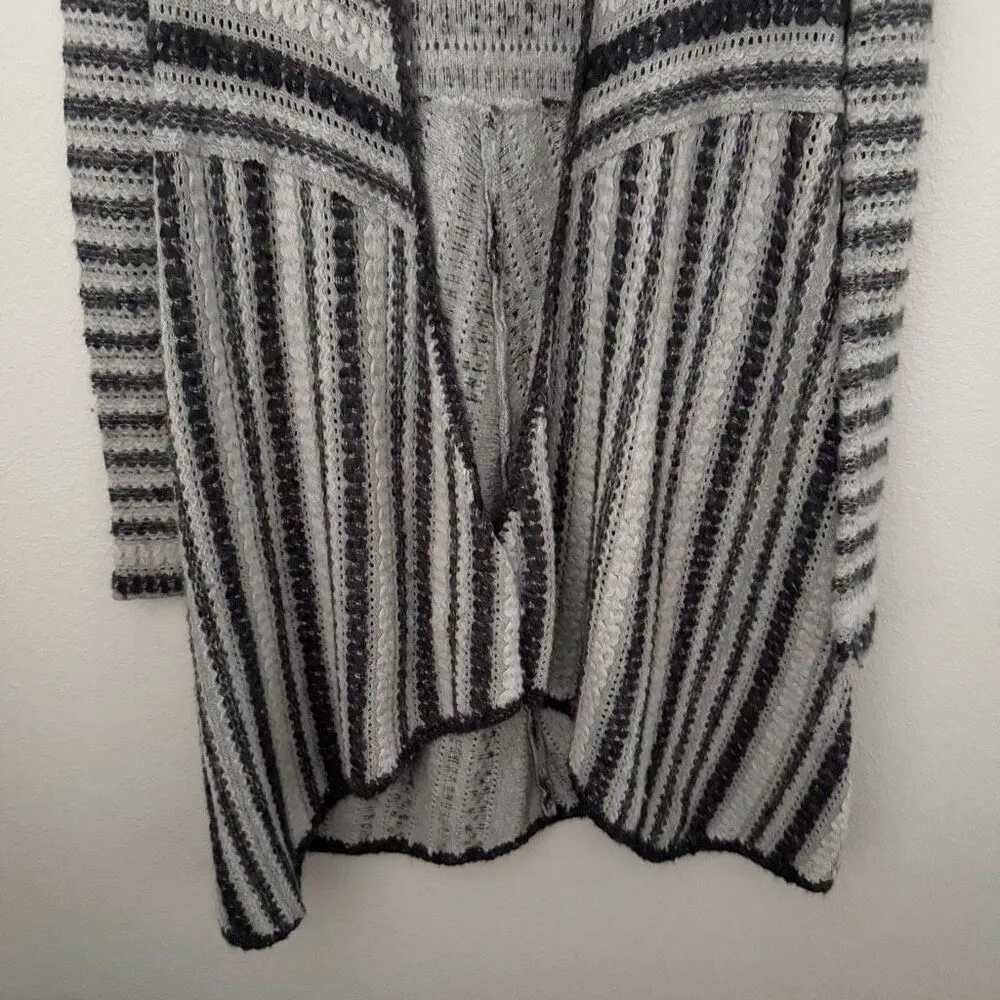 FREE PEOPLE | Gray & Black Striped Open Front Cardigan Sweater | Size Small - Image 4