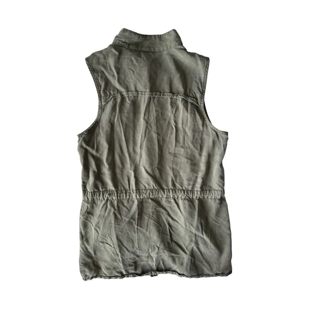 Massimo Utility Vest Women’s Small Army Green Button Front Cargo Pockets Y2K - Image 4