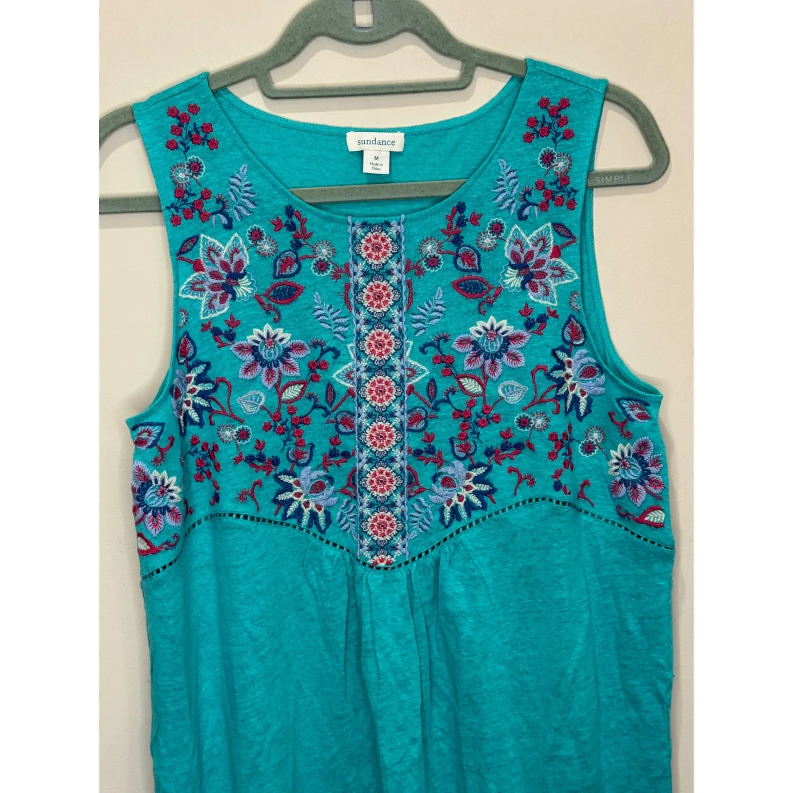 Sundance Hidden Garden Sleeveless Embroidered Linen Dress Blue sz M Boho Beachy - Image 4