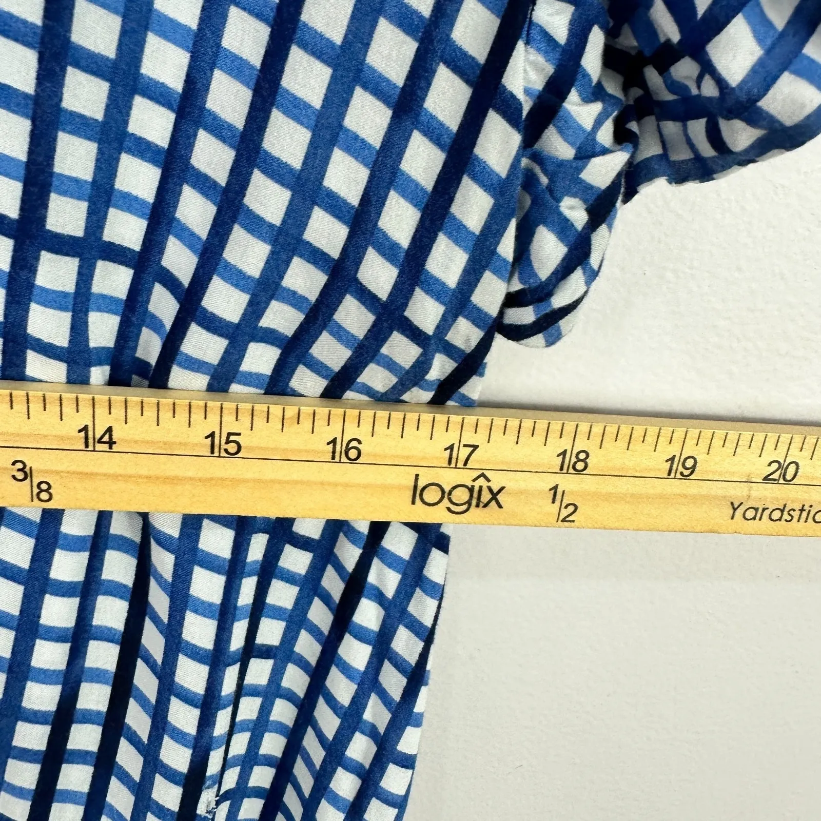 Postmark Womens Top XS Blue Gingham Wrap Blouse Grid Print Cottage Preppy Picnic - Image 5