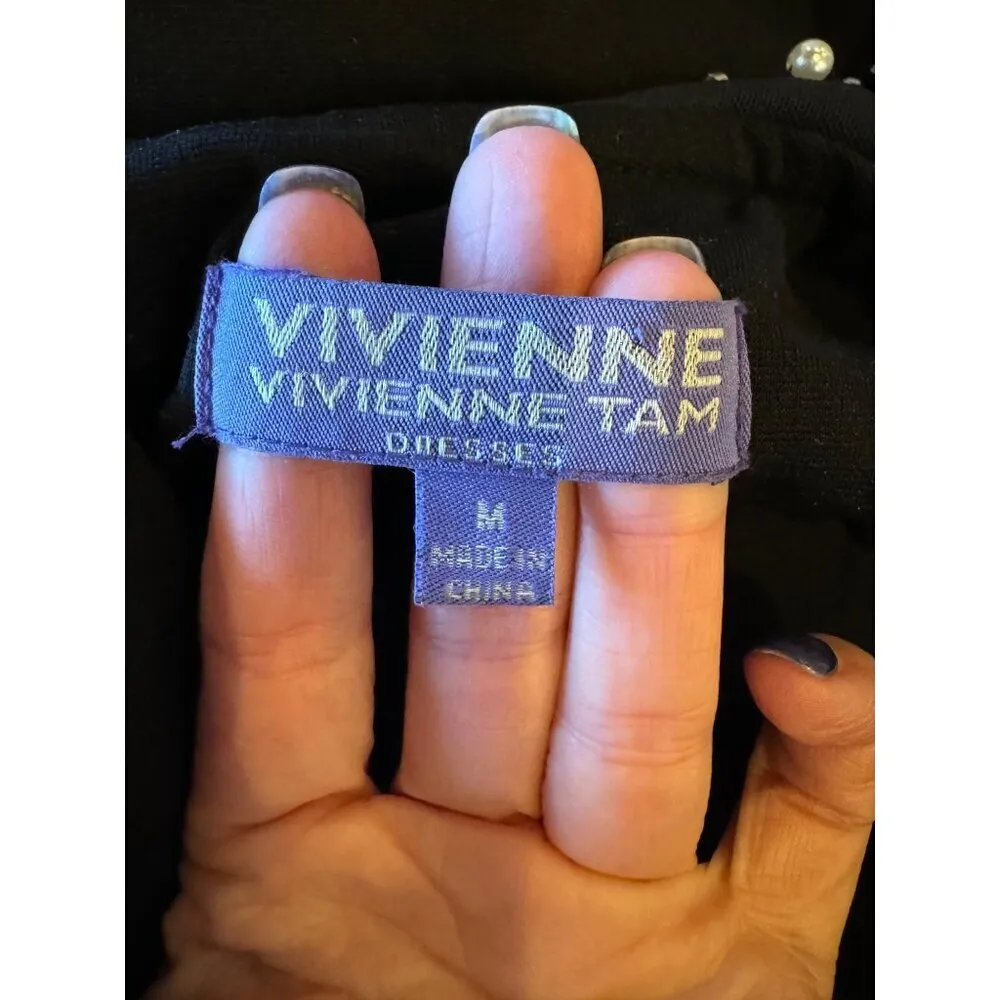 Vivienne Tam Dress Women Medium Black Peter Pan Jeweled‎ Collar A Line Cocktail - Image 8