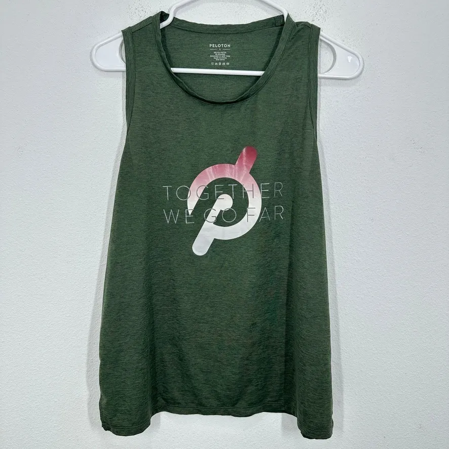Peloton Women Olive Green Tank Top Together We Go Far Graphic Activewear Size L - Image 3