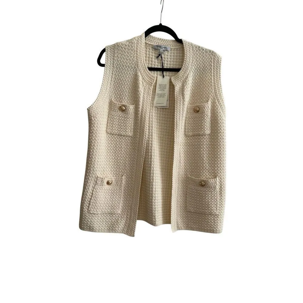 NWT Gerard Darel Womens Lizzy Cream Cotton Knitted Vest Size 2/M - Image 3