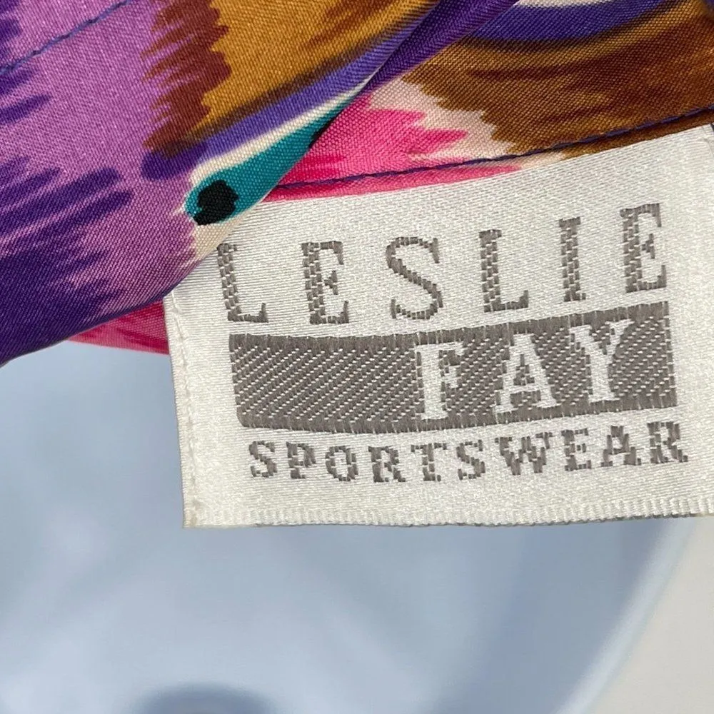 Vintage 80's Leslie Fay 100% Silk Abstract Colorful Retro Print Tunic Blouse - Image 8