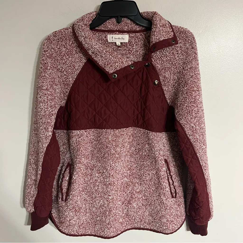 Women’s‎ Vanilla Bay Size Small Burgundy Faux Sherpa Sweatshirt Front Snaps - Image 7