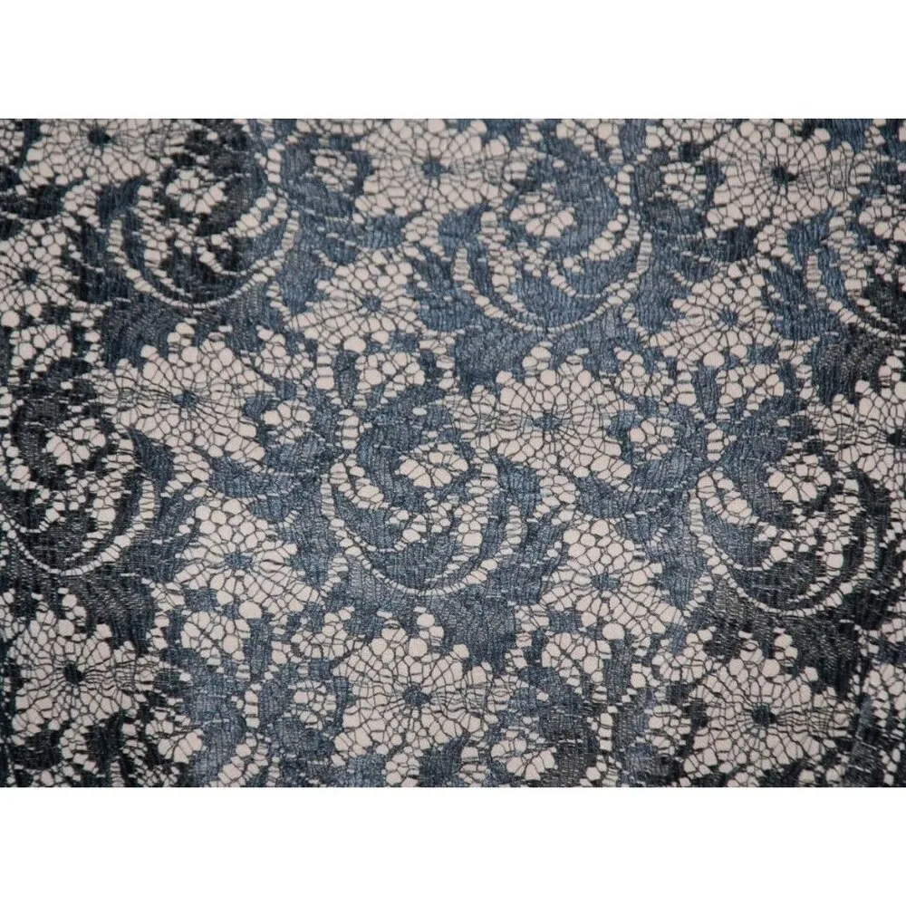 Twenty One Floral Ladies Little Black Dress Size L Stretch Back Zipper Nude Lace - Image 3