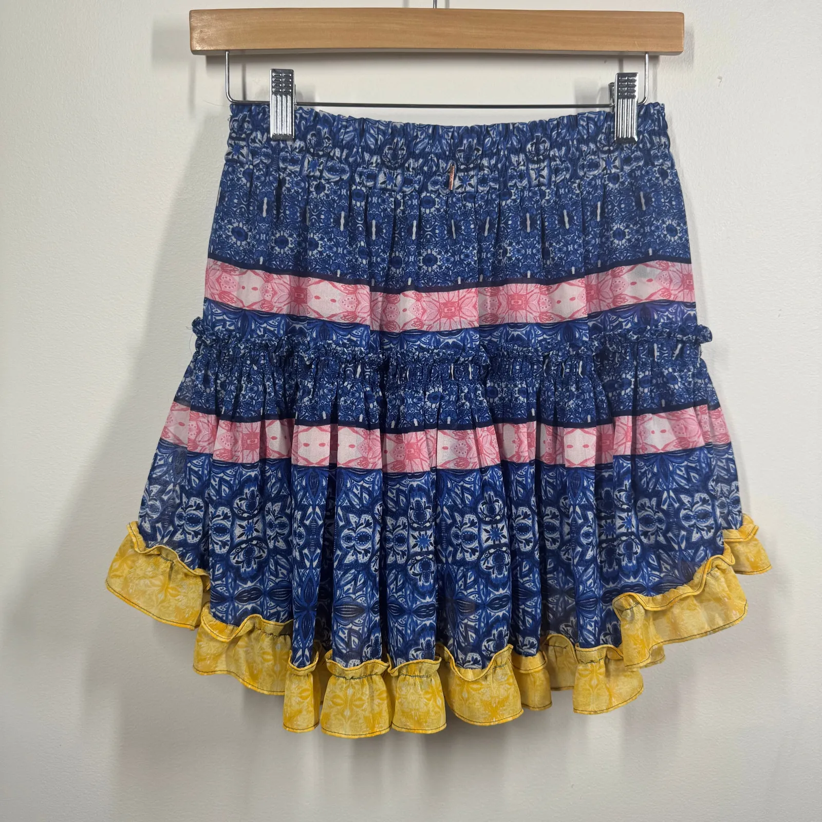 Misa Revolve Marion Skirt Women S Blue Pink Yellow Floral Tile Combo Ruffle - Image 2