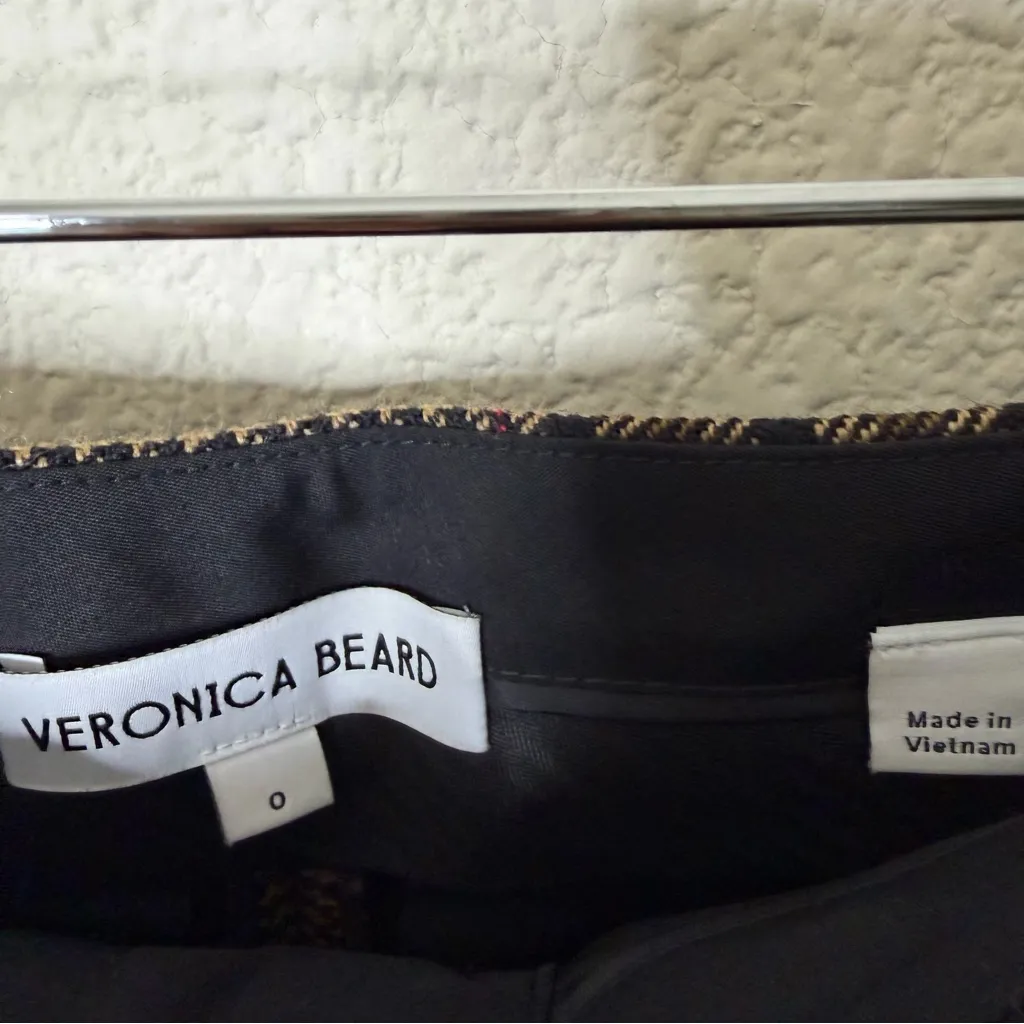 Veronica Beard Tonelli Plaid Pant Camel Black Brown Tan Womens Size 0 - Image 7