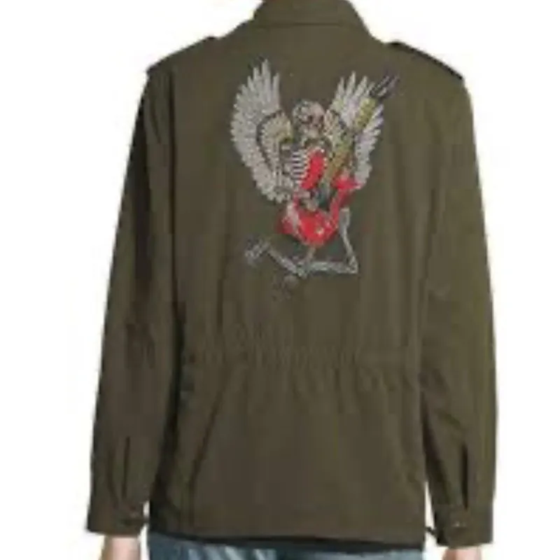 Zadig & Voltaire Kayak Bis Khaki Jacket Green Skull Guitar Angel on Back (S) - Image 2